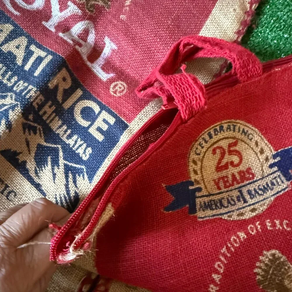 Lot of 2 Royal Basmati Jute Burlap Zipper Reusable Bag Handcrafted in India OS